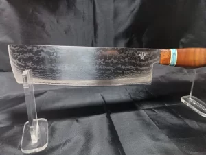 OTE Japanese Nakiri Knife Hand Forged Damascus Steel, VG10 Blade (Cherry Burl and Turquoise Handle)