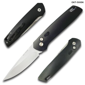 OTE Tactical D-2 Steel CNC Black Alum Handle Auto Knife with Safety Lock